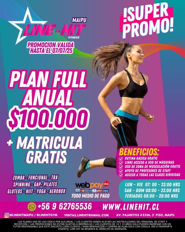 PROMO PLAN FULL ANUAL $100.000 + MATRICULA GRATIS (Sede Maipú)