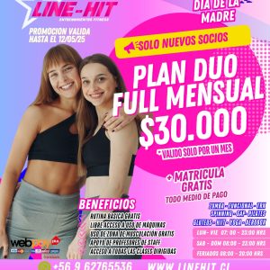 Socios nuevos / SUPER PROMO PLAN DUO FULL MENSUAL $30.000 + MATRICULA GRATIS ( Sede Maipú)