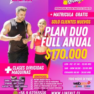 Socios Nuevos/ PROMO PLAN DUO FULL ANUAL $170.000 + MATRICULA GRATIS (Sede Maipú)
