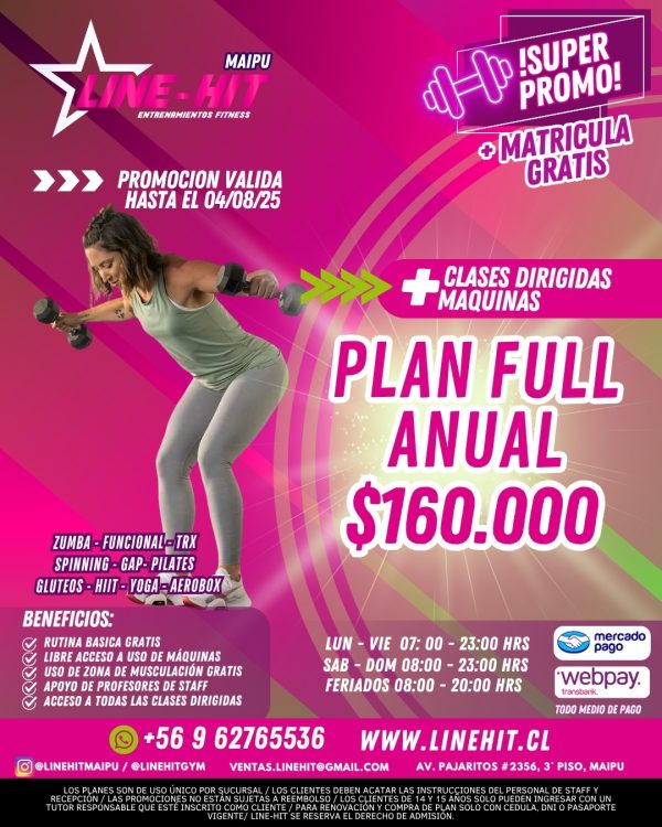PROMO PLAN FULL ANUAL $160.000 + MATRICULA GRATIS (Sede Maipú)