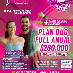 Socios Nuevos/ PROMO PLAN DUO FULL ANUAL $280.000 + MATRICULA GRATIS (Sede Maipú)