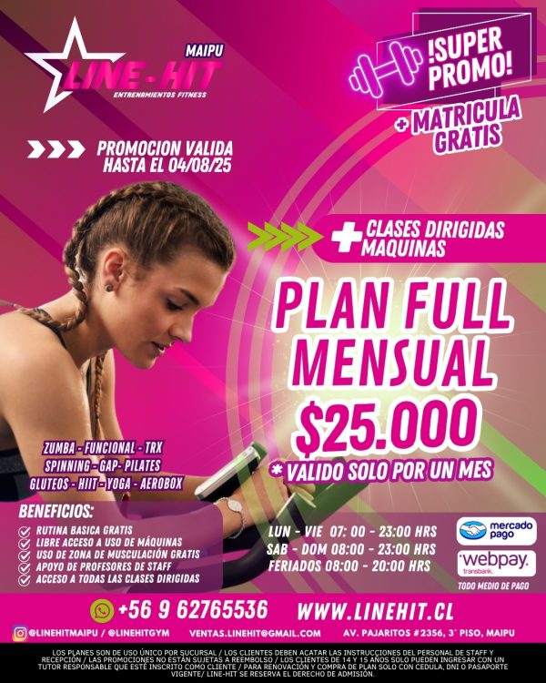 *SUPER PROMO PLAN FULL MENSUAL $25.000 + MATRICULA GRATIS ( Sede Maipú)