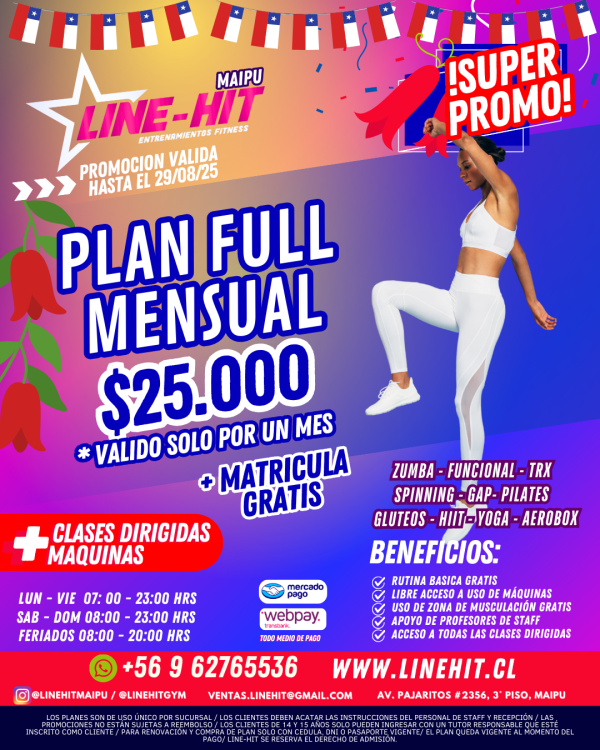*SUPER PROMO PLAN FULL MENSUAL $25.000 + MATRICULA GRATIS ( Sede Maipú)
