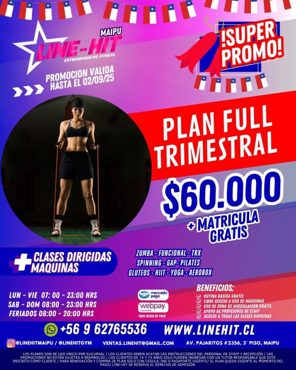 PROMO PLAN FULL TRIMESTRAL $60.000 + MATRICULA GRATIS (Sede Maipú)