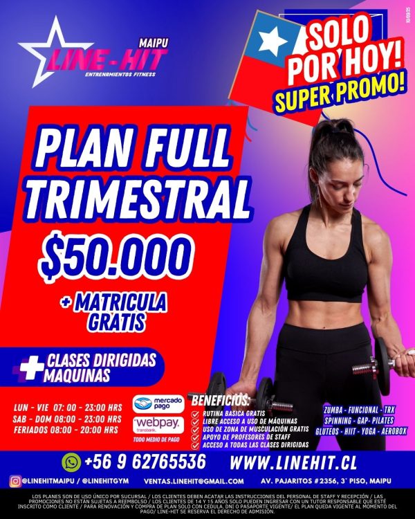 PROMO PLAN FULL TRIMESTRAL $50.000 + MATRICULA GRATIS (Sede Maipú)