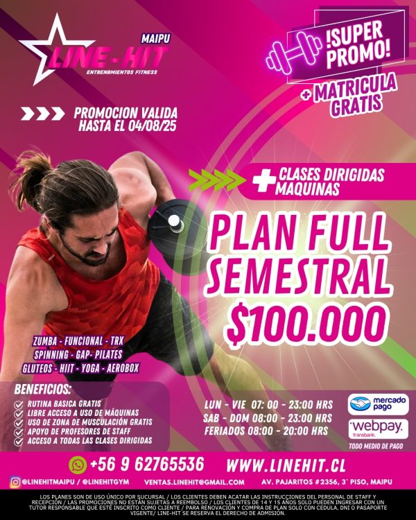PROMO PLAN FULL SEMESTRAL $100.000 + MATRICULA GRATIS (Sede Maipú)