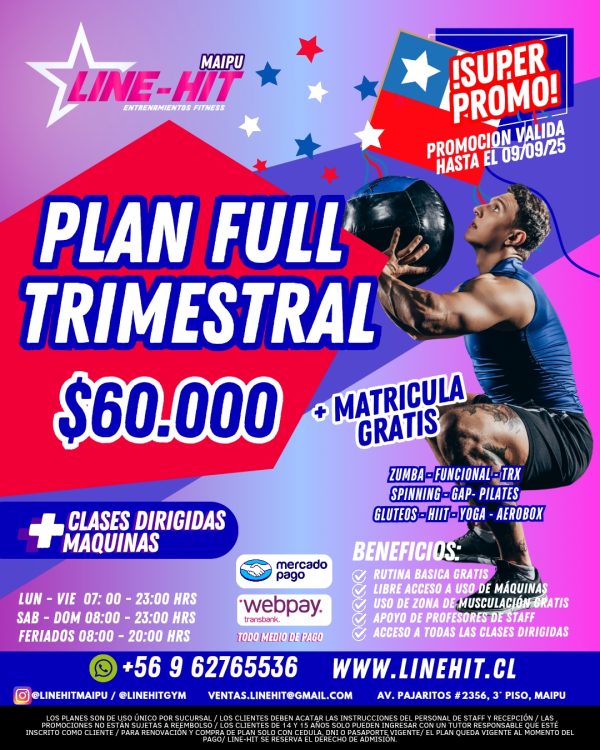 PROMO PLAN FULL TRIMESTRAL $60.000 + MATRICULA GRATIS (Sede Maipú)