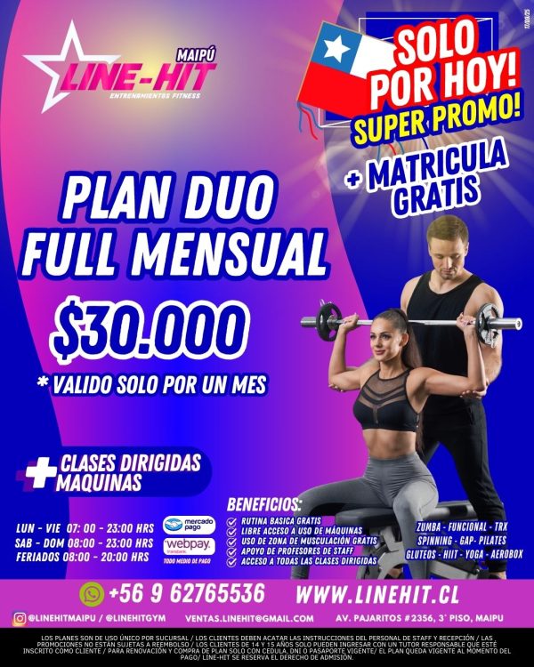*SUPER PROMO PLAN DUO FULL MENSUAL $30.000 + MATRICULA GRATIS ( Sede Maipú)